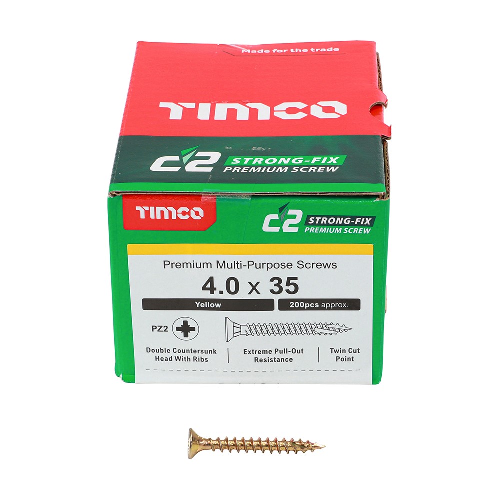 TIMCO C2 Strong-Fix Multi-Purpose Premium Screws - PZ - 4.0 x 35mm (200 Pack)