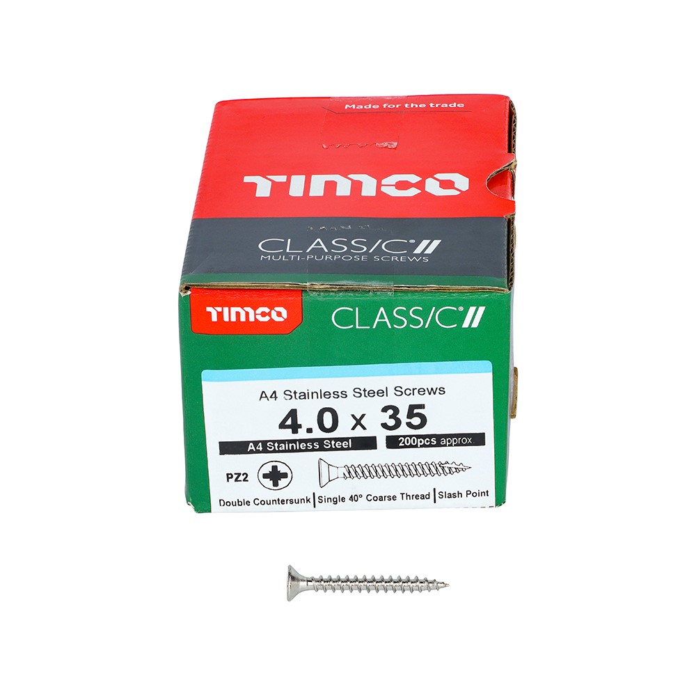 TIMCO Classic Multi-Purpose Screws - PZ -A4 Stainless Steel 4.0 x 35mm (200 Pack)