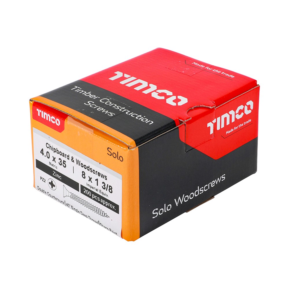 TIMCO Solo Woodscrews - PZ -Zinc 4.0 x 35mm (200 Pack)