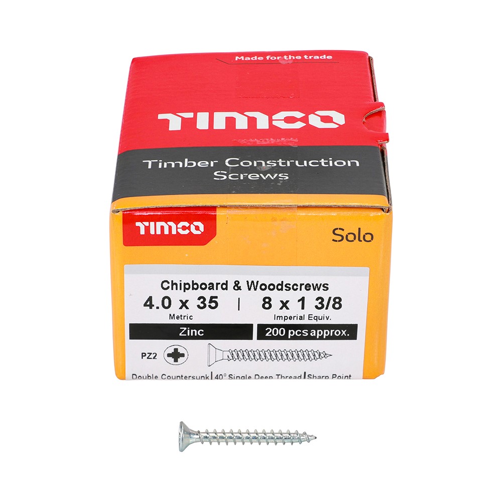 TIMCO Solo Woodscrews - PZ -Zinc 4.0 x 35mm (200 Pack)