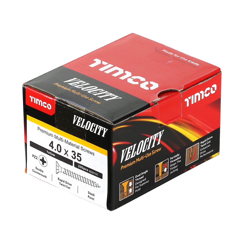 TIMCO Velocity Premium Multi-Use Screws - PZ - 4.0 x 35mm (200 Pack)