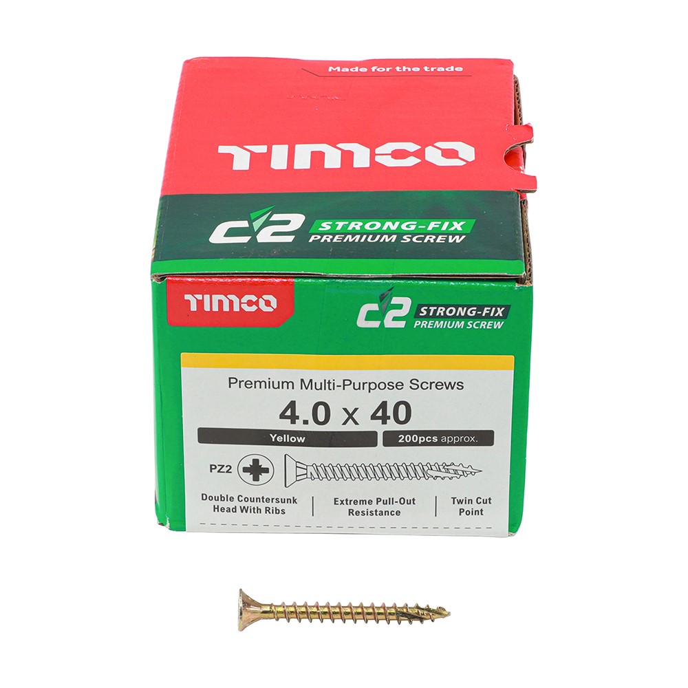 TIMCO Premium C2 Strong-Fix Screws - PZ 4.0x40mm (200 Pack) Advanced Twin-Cut Technology for Maximum Holding Power