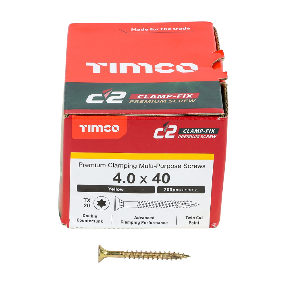 TIMCO C2 Clamp-Fix Multi-Purpose Premium Screws - TX - 4.0 x 40mm (200 Pack)