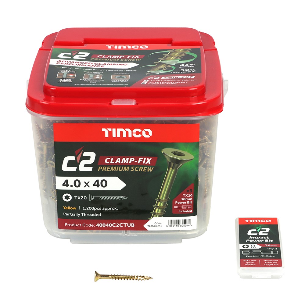 TIMCO C2 Clamp-Fix Premium Clamping Multi-Purpose Screws - TX - 4.0 x 40mm (1200 Pack)