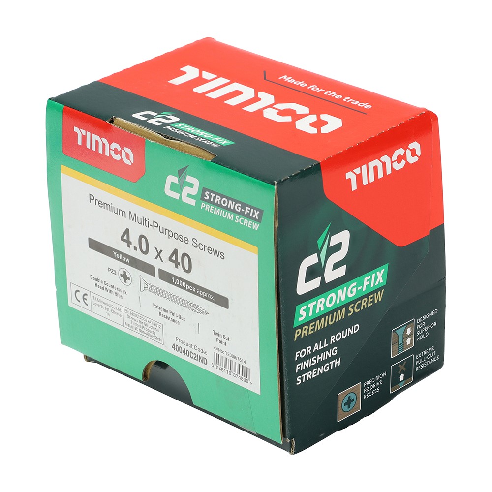 TIMCO C2 Strong-Fix Multi-Purpose Premium Screws - Industry Pack - PZ - 4.0 x 40mm (1000 Pack)