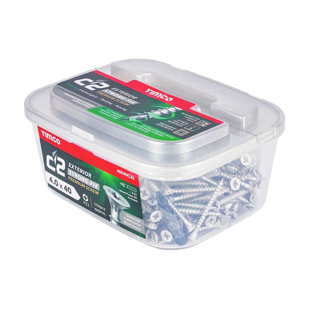 TIMCO C2 Exterior Strong-Fix Multi-Purpose Premium Screws - PZ -Silver 4.0 x 40mm (350 Tub)