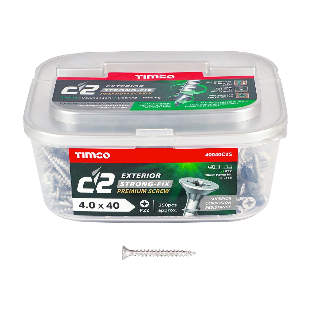 TIMCO C2 Exterior Strong-Fix Multi-Purpose Premium Screws - PZ -Silver 4.0 x 40mm (350 Tub)