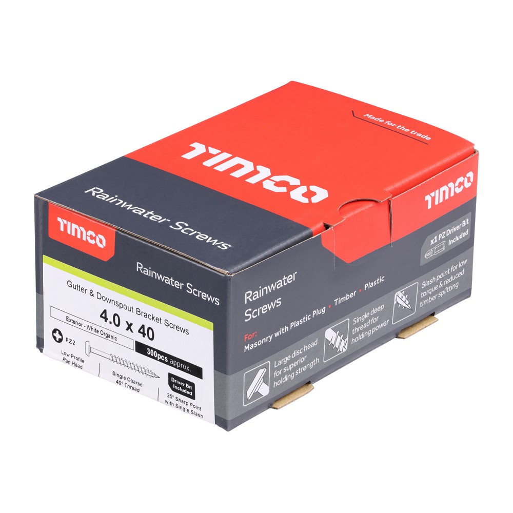 TIMCO White Rainwater Screws 4.0 x 40mm (300 Pack)