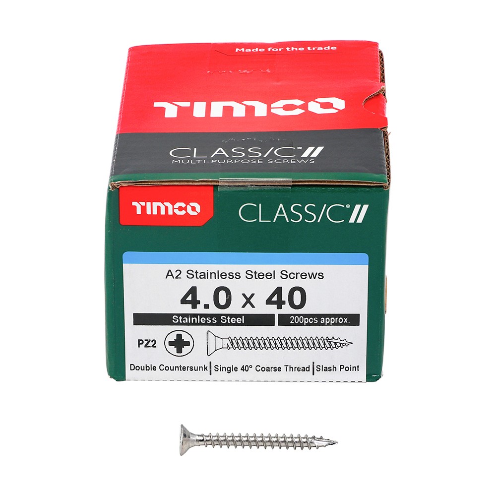 TIMCO Classic Multi-Purpose Screws - PZ -A2 Stainless Steel 4.0 x 40mm (200 Pack)