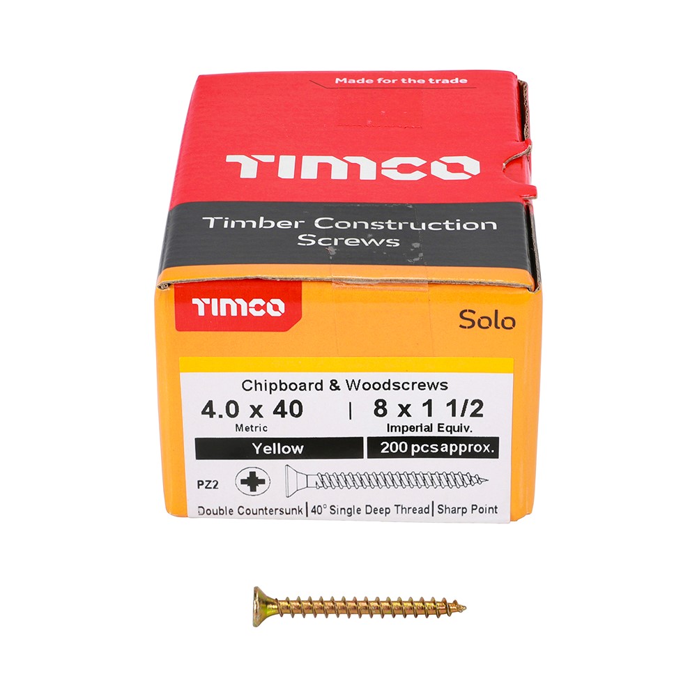 TIMCO Solo Woodscrews - PZ - 4.0 x 40mm (200 Pack)