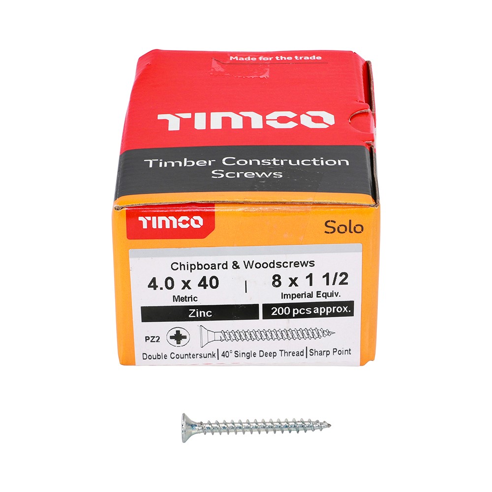 TIMCO Solo Woodscrews - PZ -Zinc 4.0 x 40mm (200 Pack)