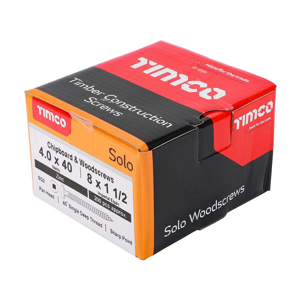 TIMCO Solo Woodscrews - SQ - Pan - Zinc 4.0 x 40mm (200 Pack)