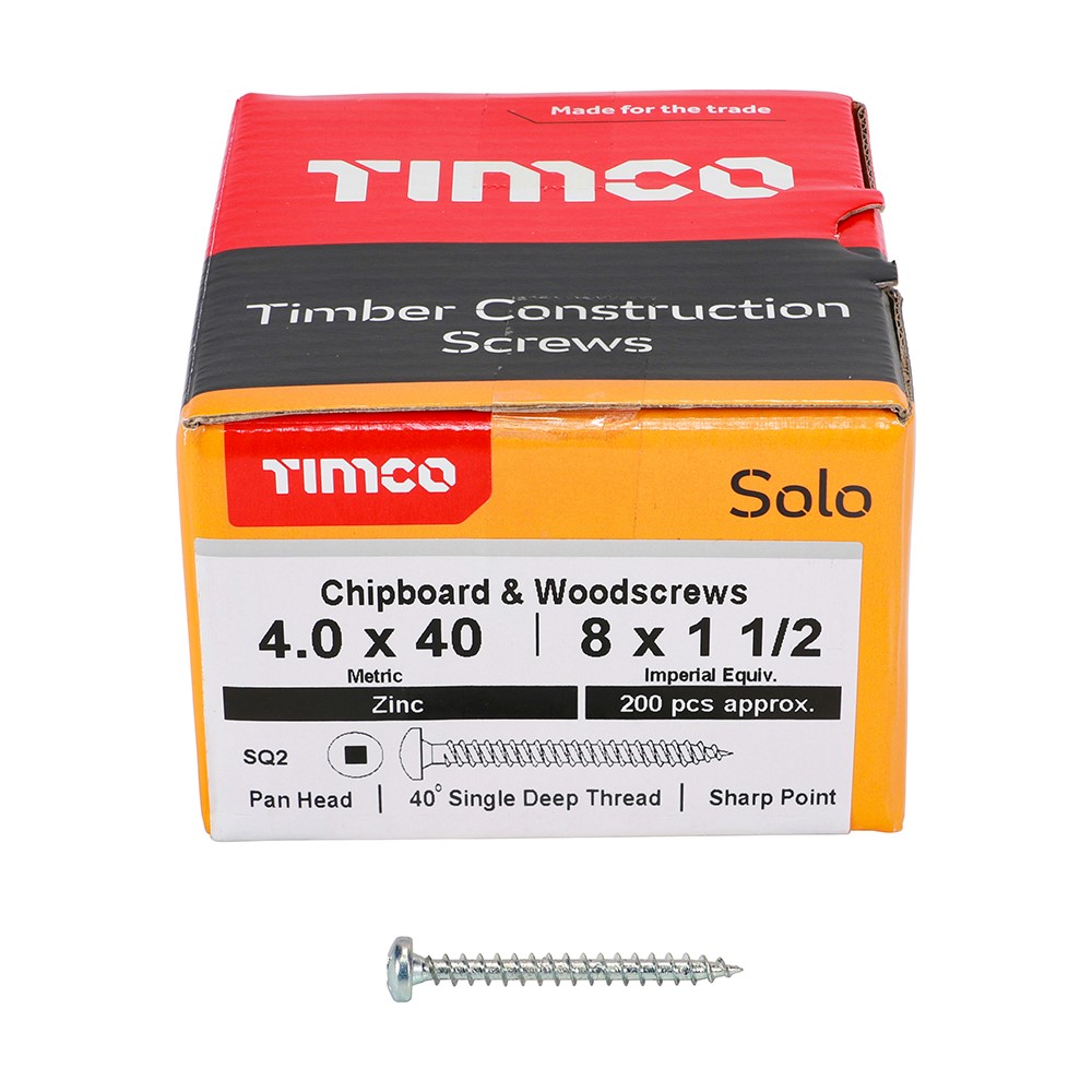 TIMCO Solo Woodscrews - SQ - Pan - Zinc 4.0 x 40mm (200 Pack)