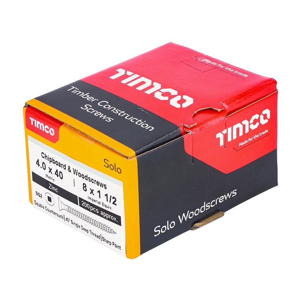 TIMCO Solo Woodscrews - SQ -Zinc 4.0 x 40mm (200 Pack)