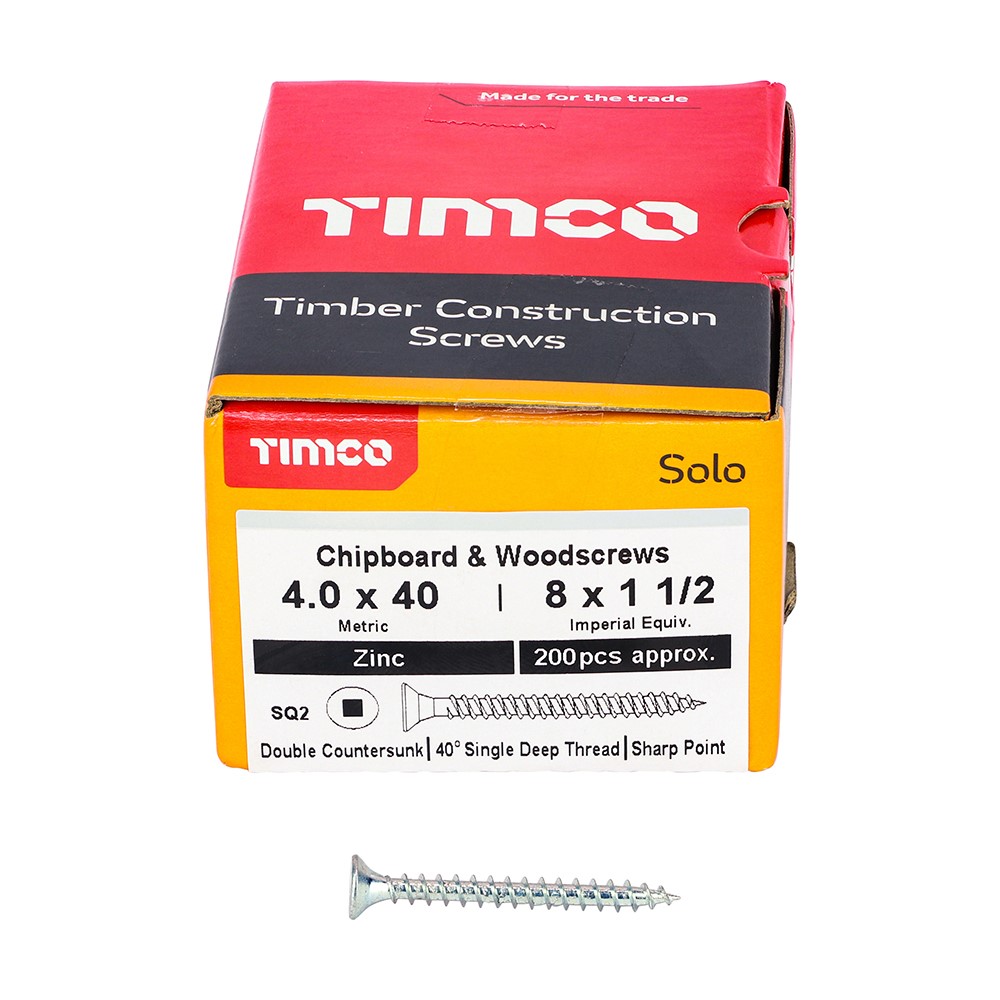 TIMCO Solo Woodscrews - SQ -Zinc 4.0 x 40mm (200 Pack)