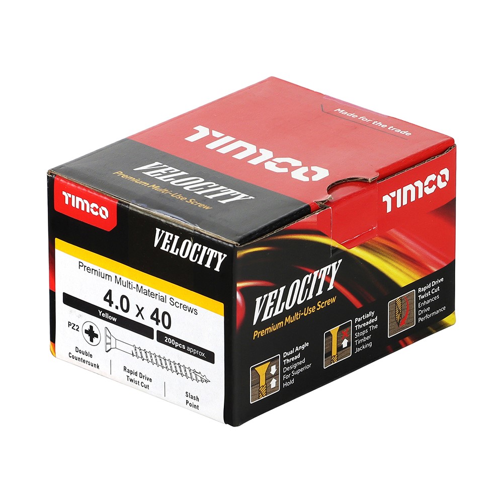 TIMCO Velocity Premium Multi-Use Screws - PZ - 4.0 x 40mm (200 Pack)