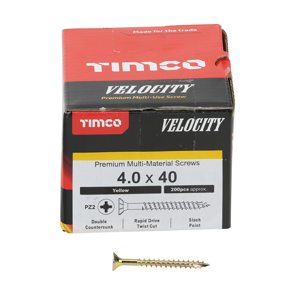 TIMCO Velocity Premium Multi-Use Screws - PZ - 4.0 x 40mm (200 Pack)