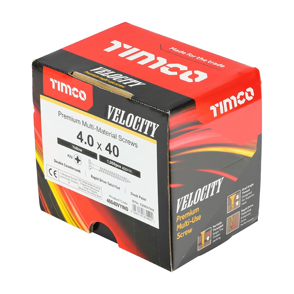 TIMCO Velocity Premium Multi-Use Screws - PZ - 4.0 x 40mm (1000 Pack)