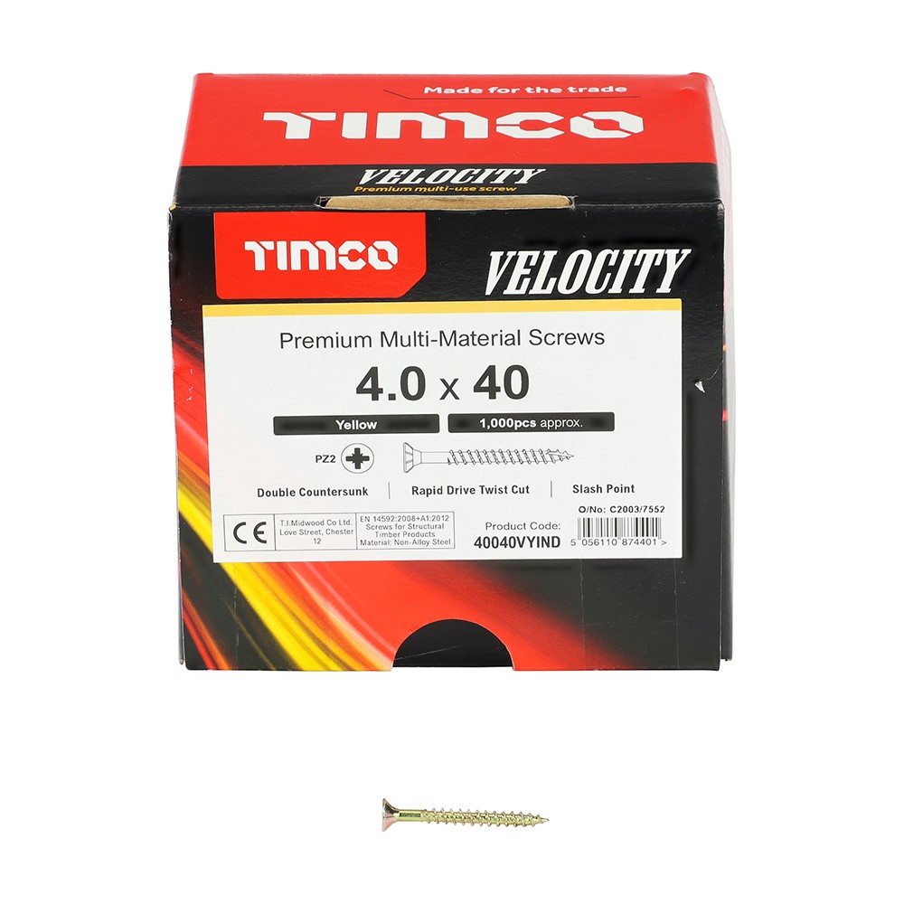 TIMCO Velocity Premium Multi-Use Screws - PZ - 4.0 x 40mm (1000 Pack)