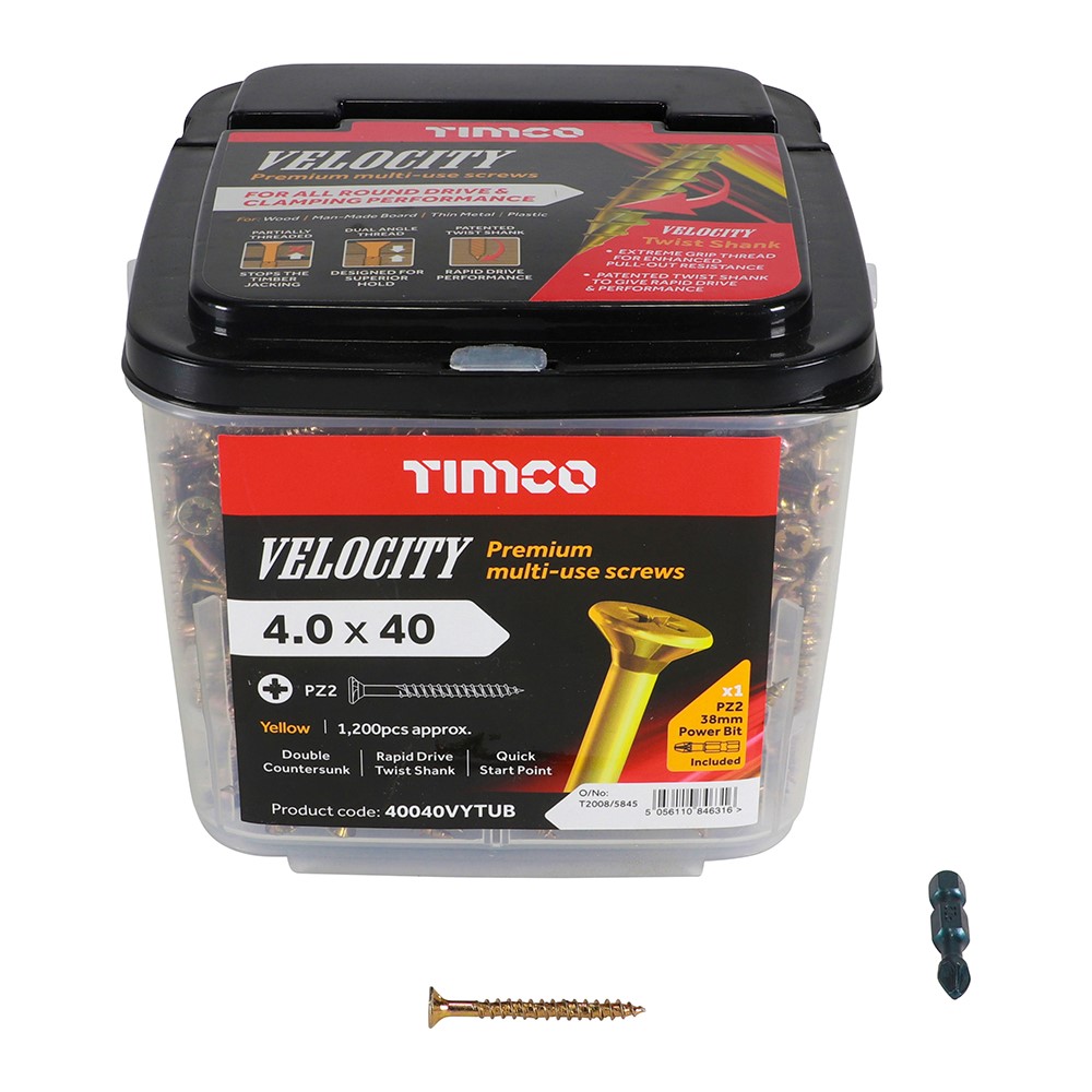 TIMCO Velocity Premium Multi-Use Screws - PZ - 4.0 x 40mm (1200 Pack)