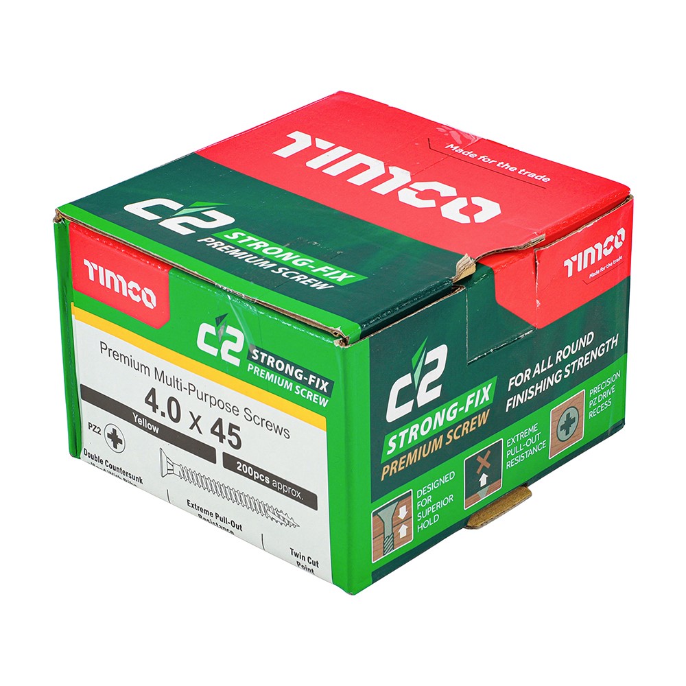 TIMCO C2 Strong-Fix Multi-Purpose Premium Screws - PZ - 4.0 x 45mm (200 Pack)