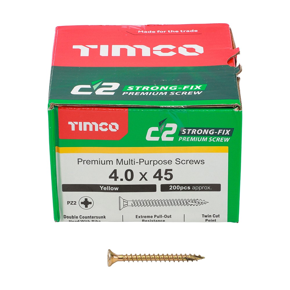 TIMCO C2 Strong-Fix Multi-Purpose Premium Screws - PZ - 4.0 x 45mm (200 Pack)