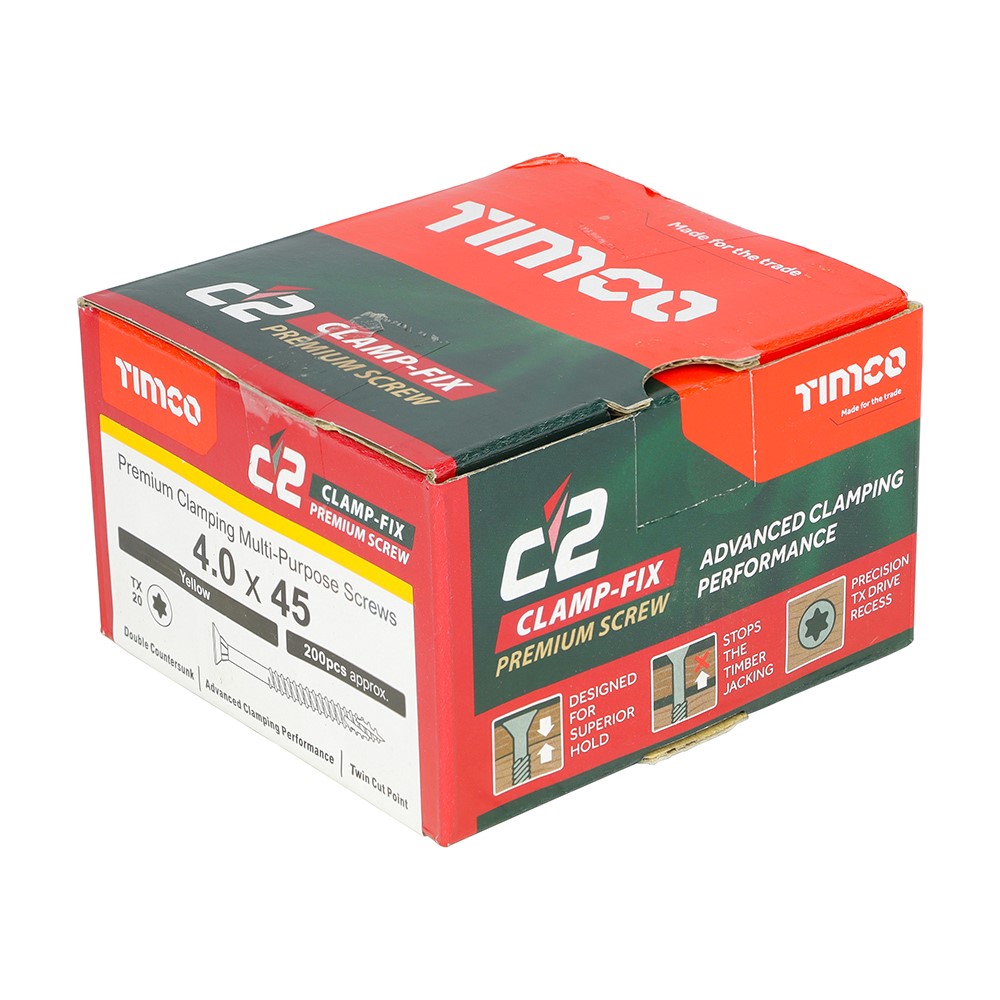 TIMCO C2 Clamp-Fix Multi-Purpose Premium Screws - TX - 4.0 x 45mm (200 Pack)