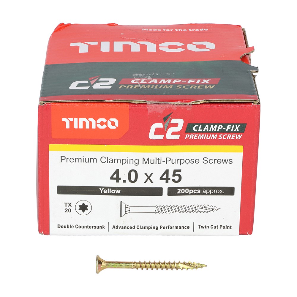 TIMCO C2 Clamp-Fix Multi-Purpose Premium Screws - TX - 4.0 x 45mm (200 Pack)