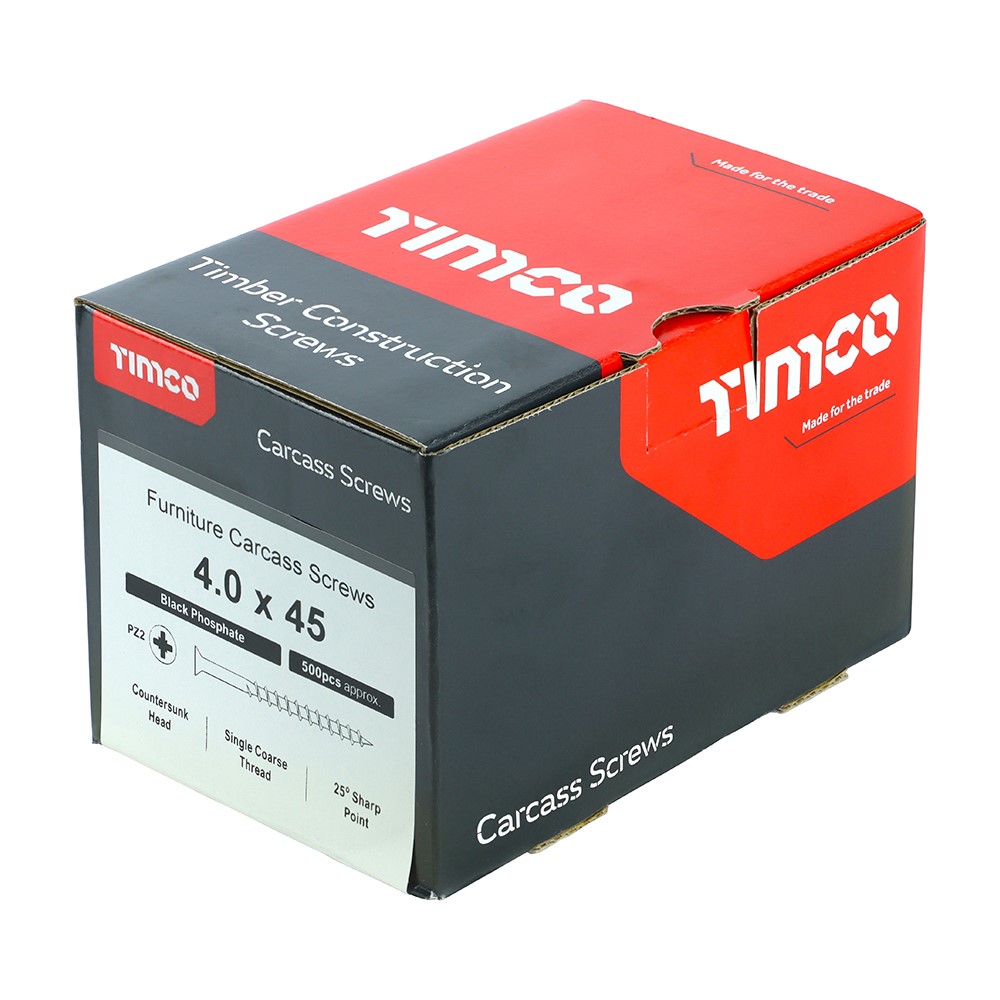 TIMCO Furniture Carcass Screws - PZ - Black 4.0 x 45mm (500 Pack)
