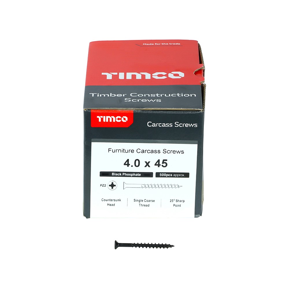 TIMCO Furniture Carcass Screws - PZ - Black 4.0 x 45mm (500 Pack)