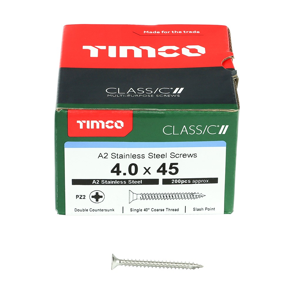 TIMCO Classic Multi-Purpose Screws - PZ -A2 Stainless Steel 4.0 x 45mm (200 Pack)