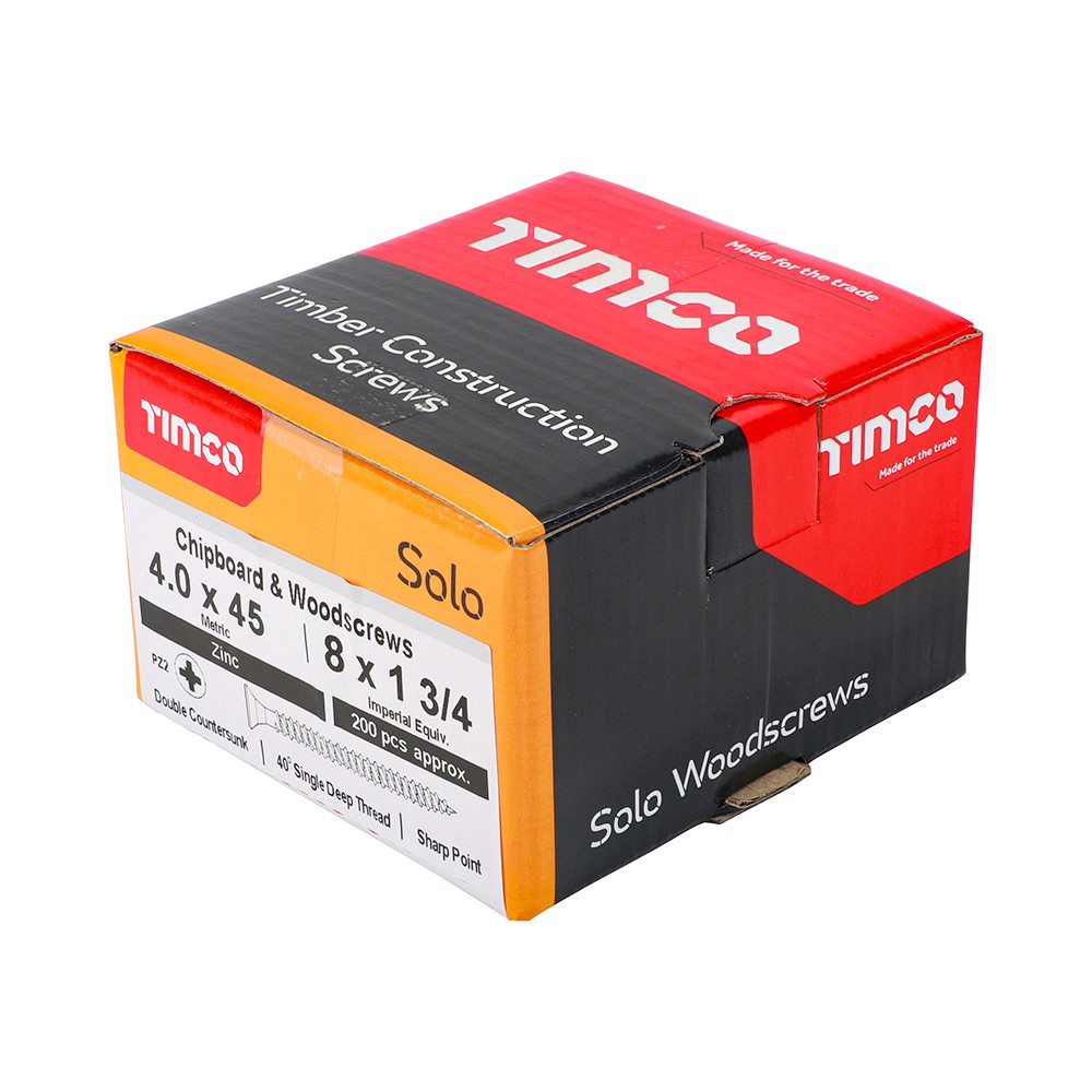 TIMCO Solo Woodscrews - PZ -Zinc 4.0 x 45mm (200 Pack)