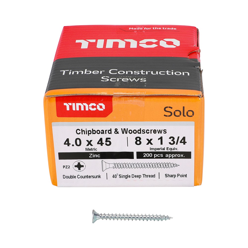 TIMCO Solo Woodscrews - PZ -Zinc 4.0 x 45mm (200 Pack)