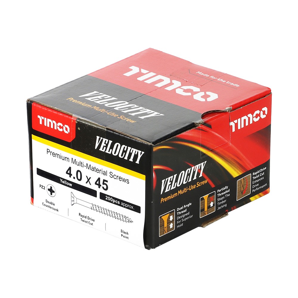 TIMCO Velocity Premium Multi-Use Screws - PZ - 4.0 x 45mm (200 Pack)