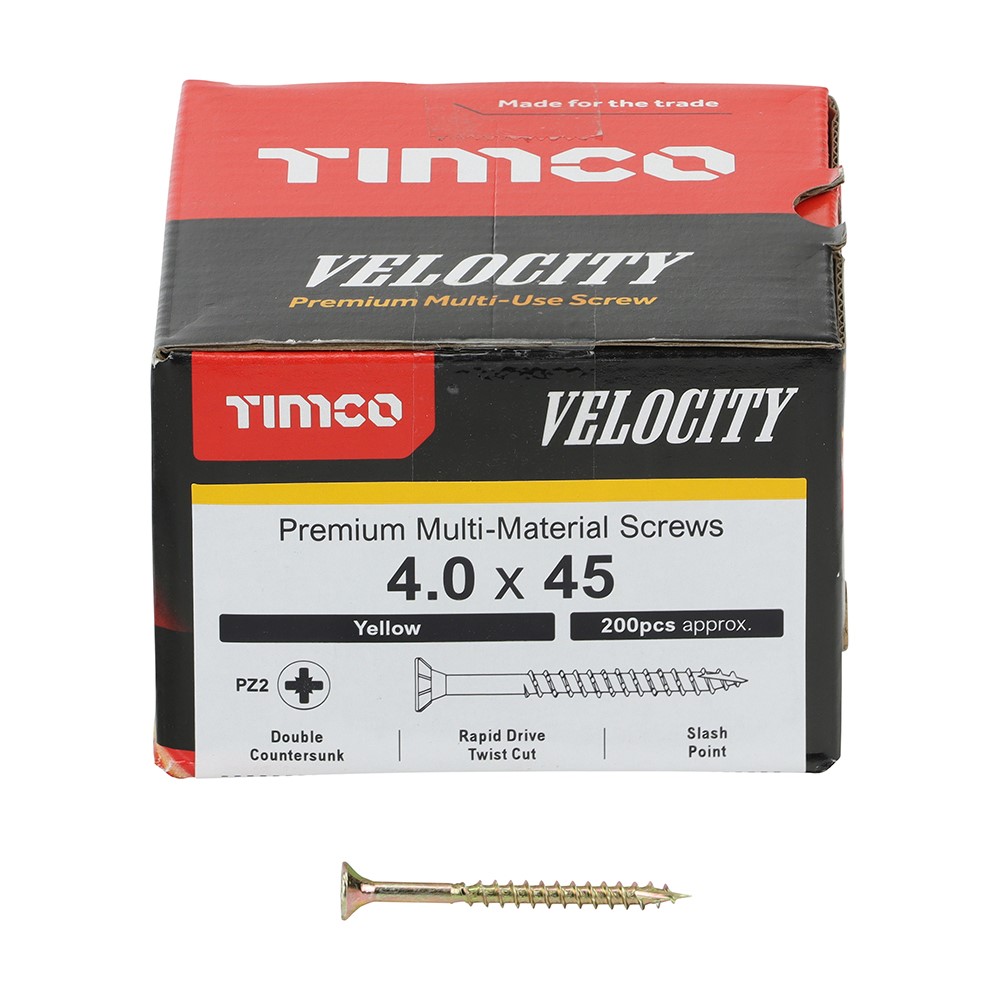 TIMCO Velocity Premium Multi-Use Screws - PZ - 4.0 x 45mm (200 Pack)