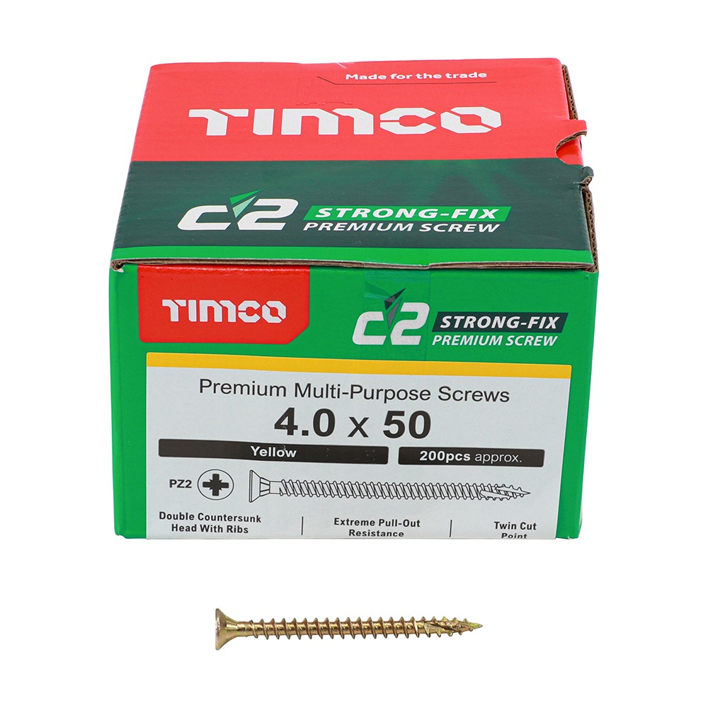 TIMCO C2 Strong-Fix Multi-Purpose Premium Screws - PZ - 4.0 x 50mm (200 Pack)