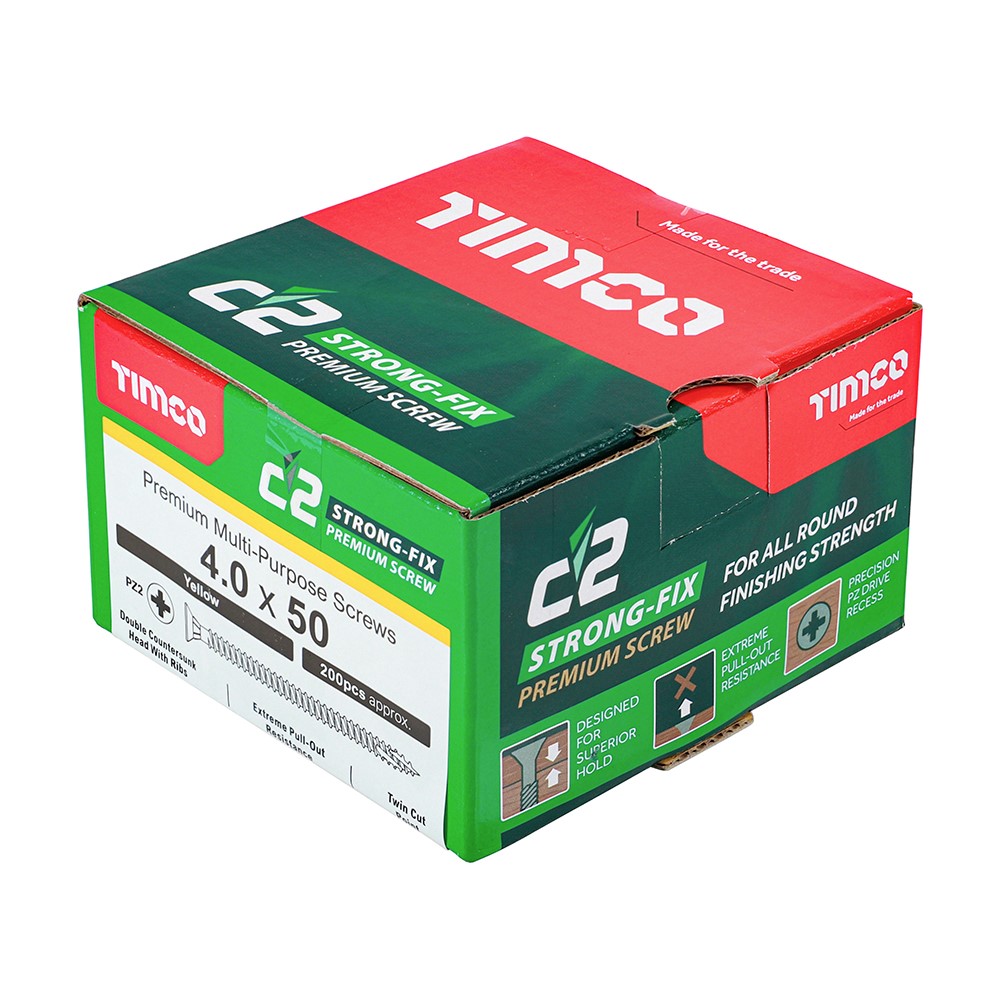 TIMCO C2 Strong-Fix Multi-Purpose Premium Screws - PZ - 4.0 x 50mm (200 Pack)