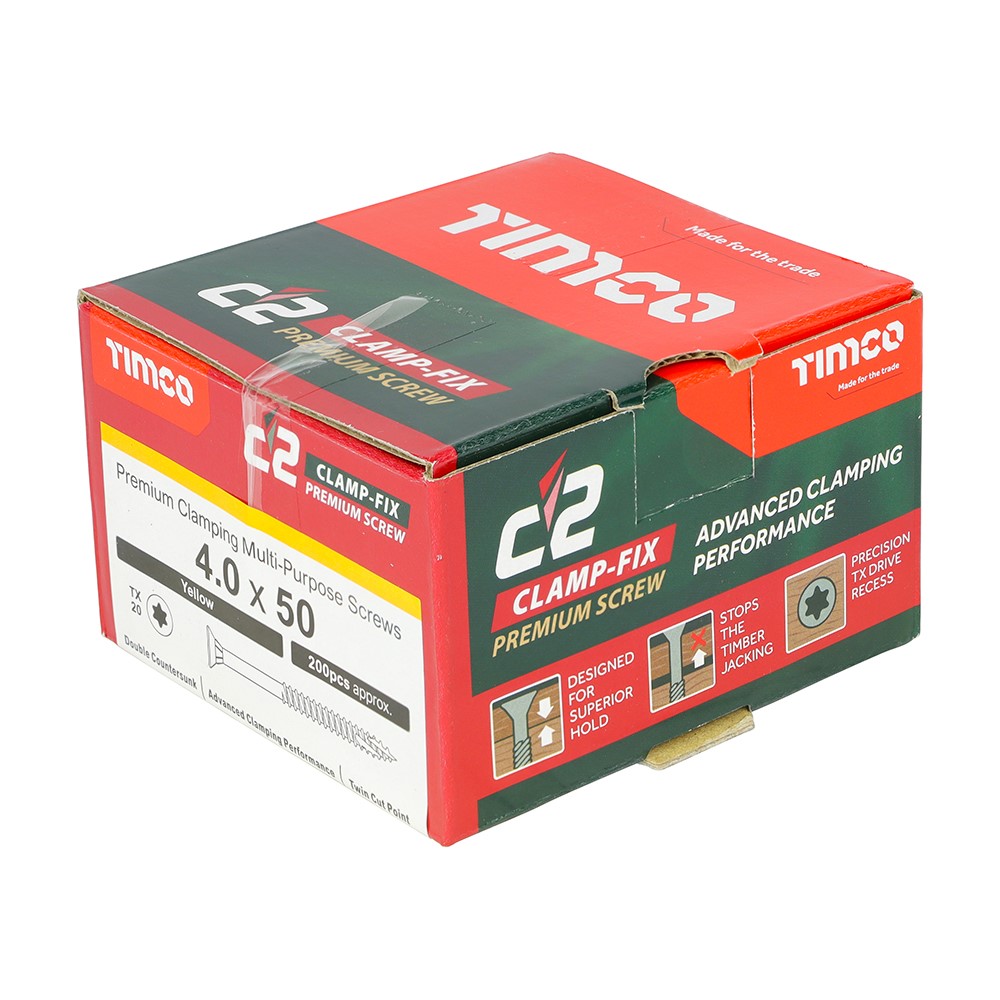 TIMCO C2 Clamp-Fix Multi-Purpose Premium Screws - TX - 4.0 x 50mm (200 Pack)