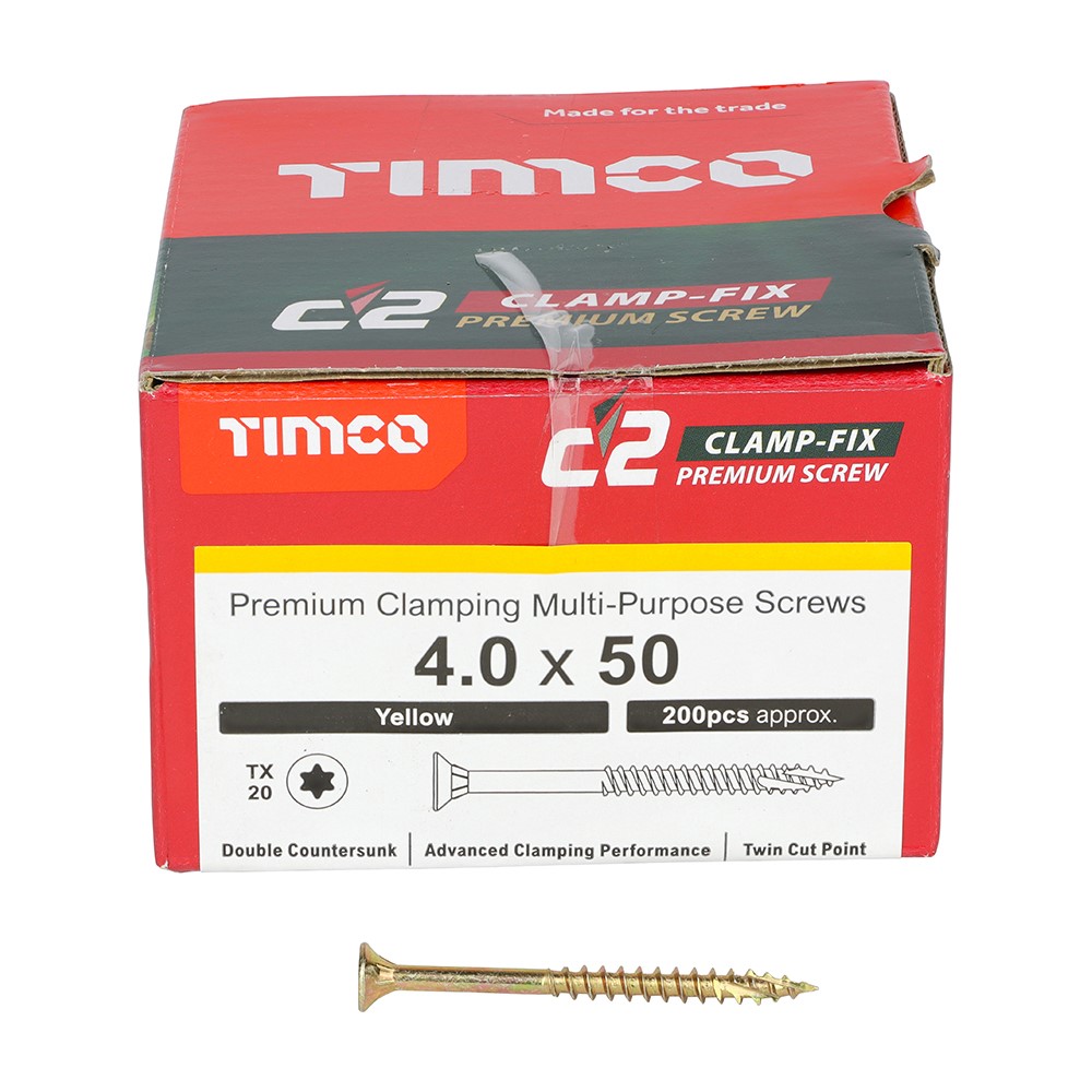 TIMCO C2 Clamp-Fix Multi-Purpose Premium Screws - TX - 4.0 x 50mm (200 Pack)