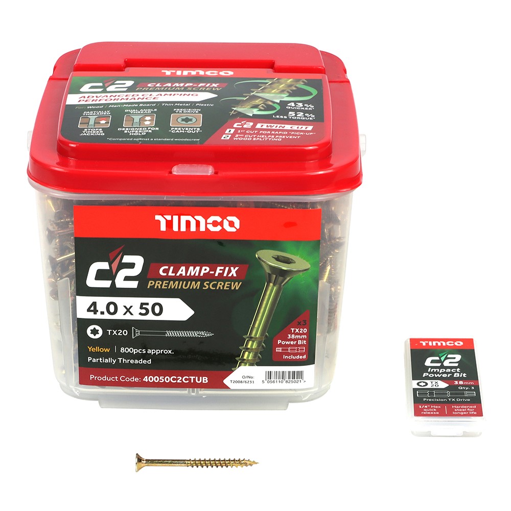 TIMCO C2 Clamp-Fix Premium Clamping Multi-Purpose Screws - TX - 4.0 x 50mm (800 Pack)