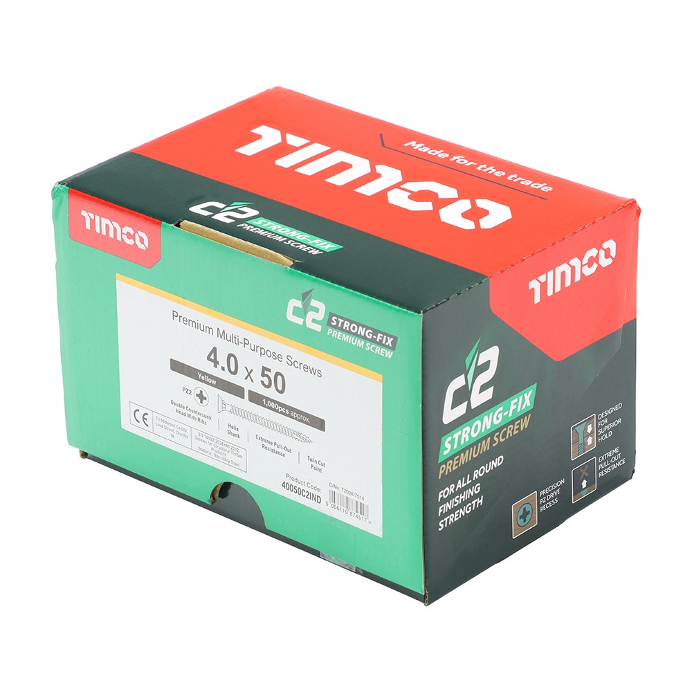 TIMCO C2 Strong-Fix Multi-Purpose Premium Screws - Industry Pack - PZ - 4.0 x 50mm (1000 Pack)