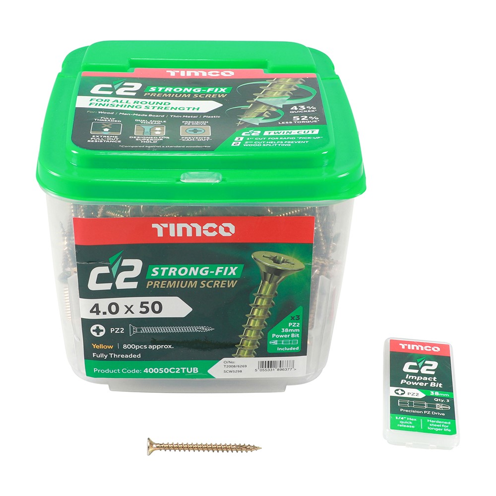 TIMCO C2 Strong-Fix Multi-Purpose Premium Screws - PZ - 4.0 x 50mm (800 Pack)