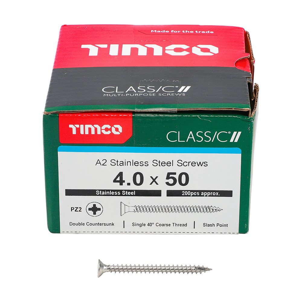 TIMCO Classic Multi-Purpose Screws - PZ -A2 Stainless Steel 4.0 x 50mm (200 Pack)