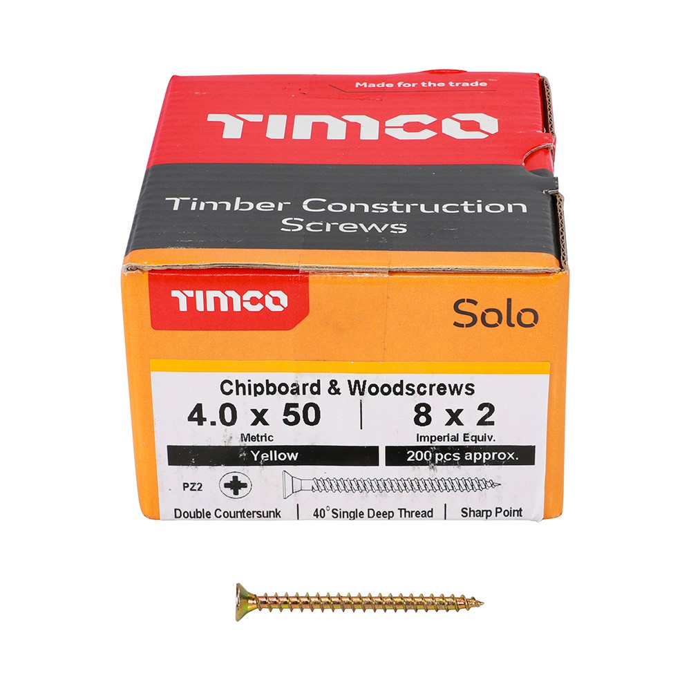 TIMCO Solo Woodscrews - PZ - 4.0 x 50mm (200 Pack)