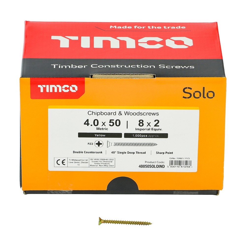 TIMCO Solo Woodscrew Industry Pack 4.0 x 50mm (1000 Pack)