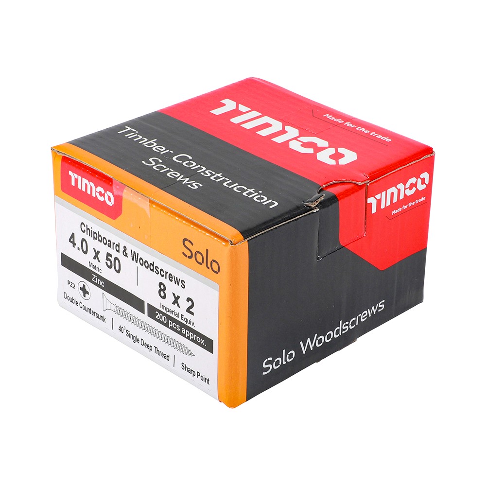 TIMCO Solo Woodscrews - PZ -Zinc 4.0 x 50mm (200 Pack)