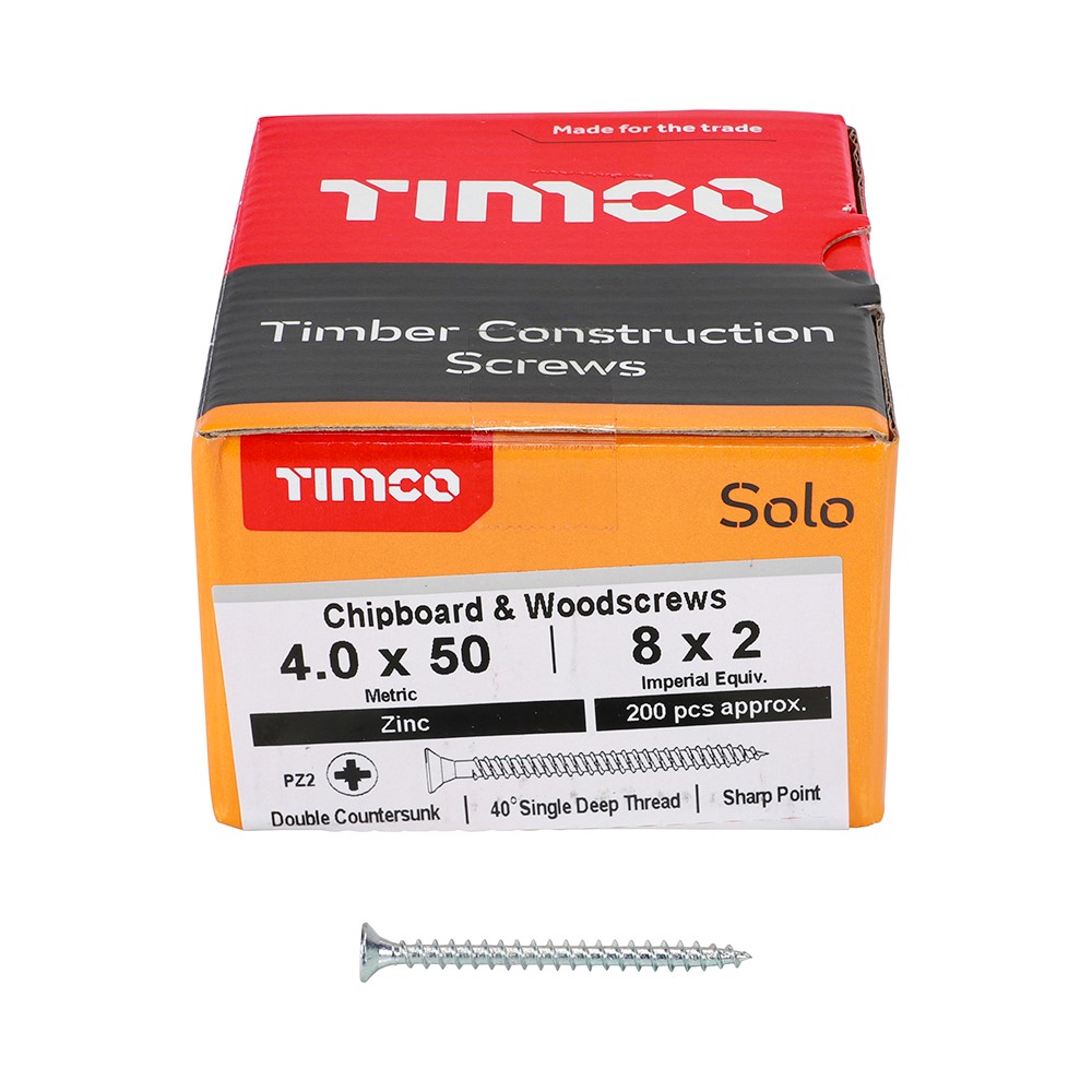 TIMCO Solo Woodscrews - PZ -Zinc 4.0 x 50mm (200 Pack)