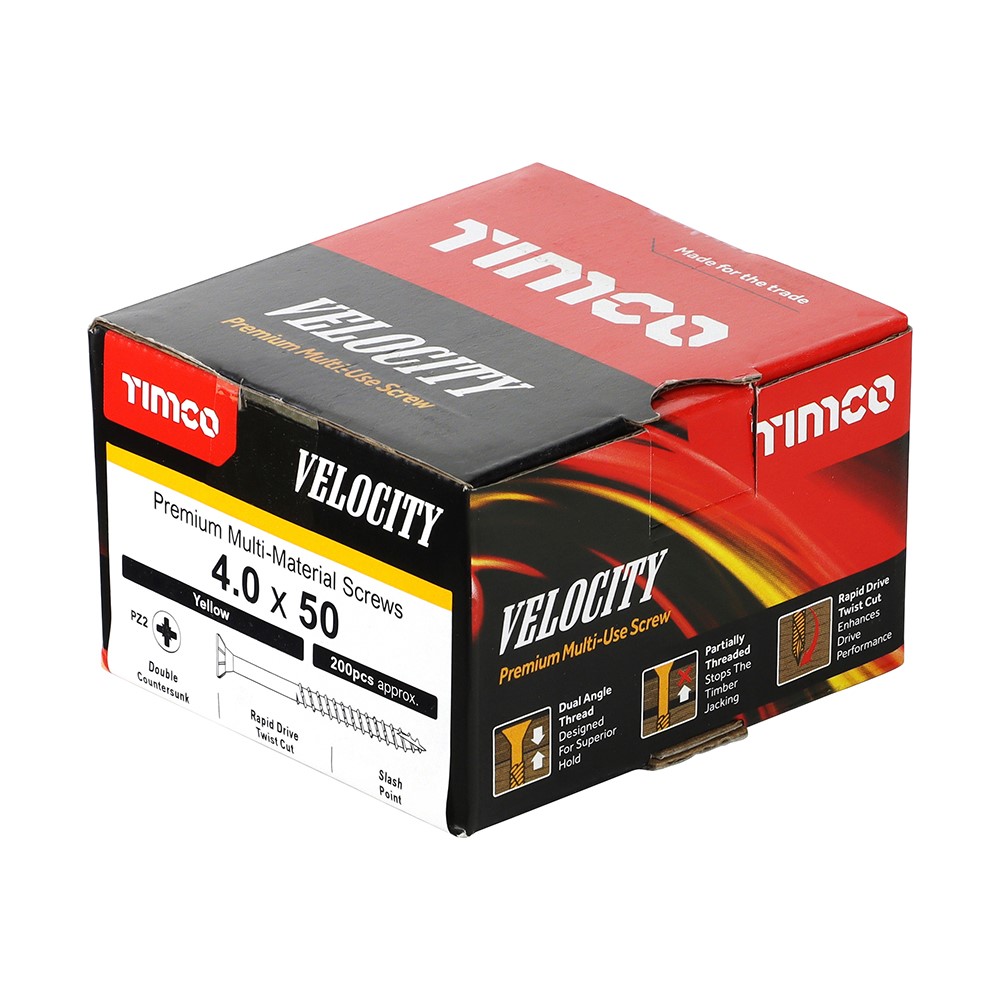 TIMCO Velocity Premium Multi-Use Screws - PZ - 4.0 x 50mm (200 Pack)