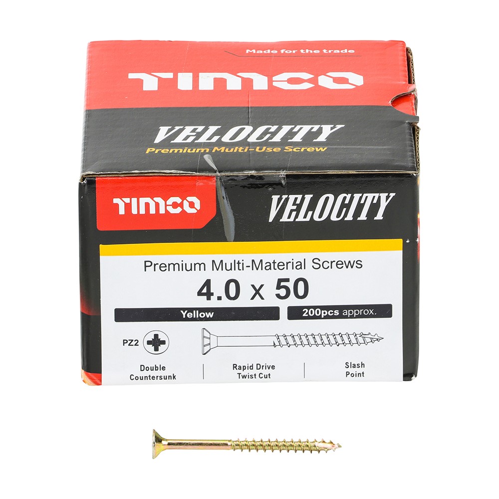 TIMCO Velocity Premium Multi-Use Screws - PZ - 4.0 x 50mm (200 Pack)