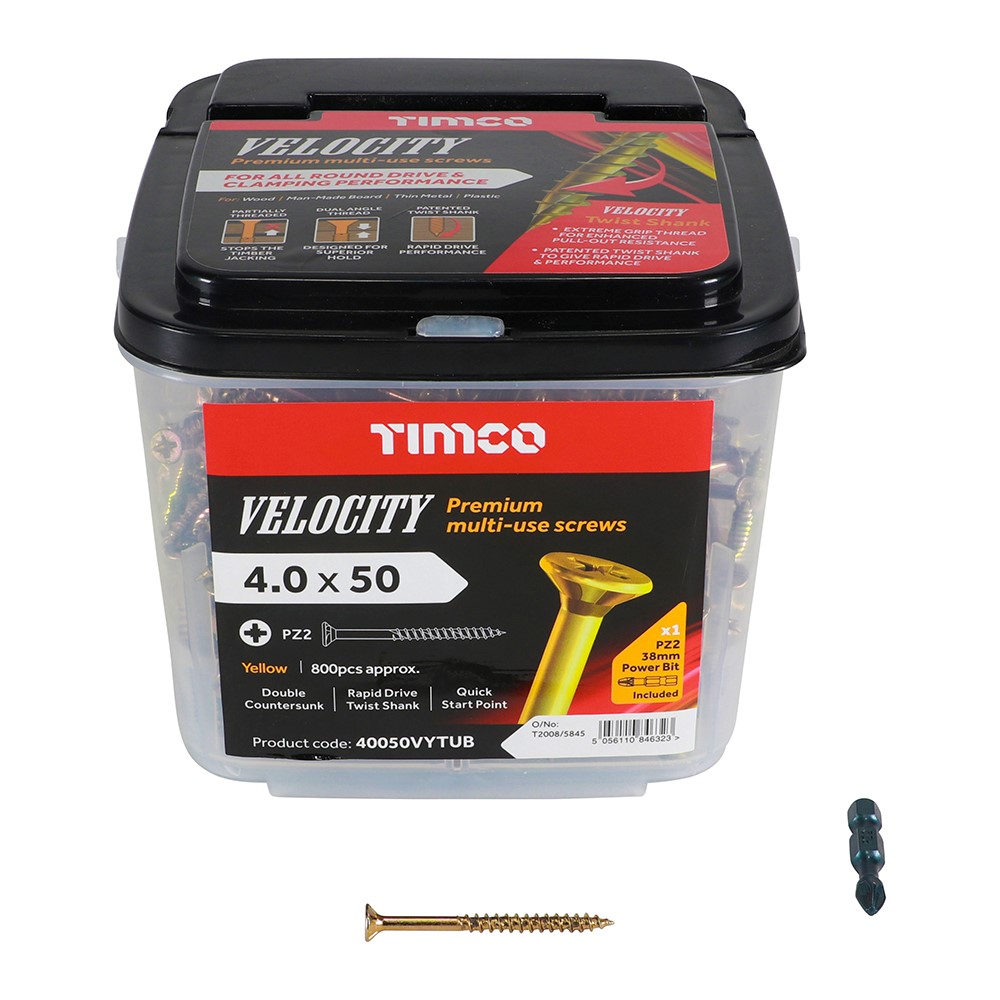 TIMCO Velocity Premium Multi-Use Screws - PZ - 4.0 x 50mm (800 Pack)